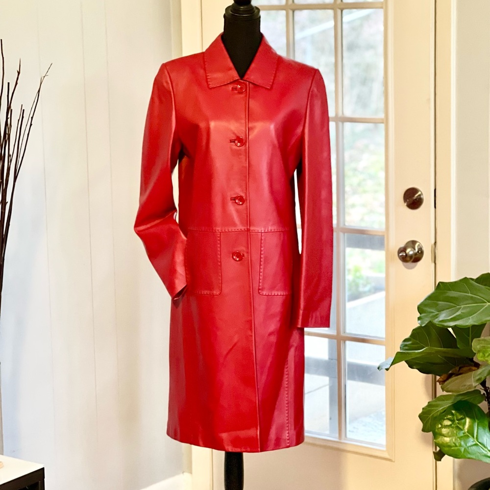 [SOLD] The Leather Company New York Trench Coat Red XL